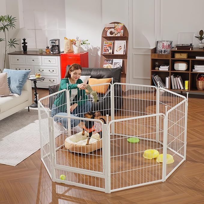 SunsGrove Indoor Dog Playpen, 40 Inch 4 Panels Play Pen for Medium and Large Dogs, Easy Setup Anti-Rust Pet Fence, White