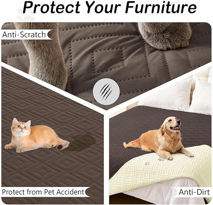 hyha Waterproof Dog Blanket, Soft Dog Bed Cover Pet Blankets, Waterproof Sofa Couch Cover for Dogs Washable, Reversible Pet Couch Covers for Sofa Furniture (82x102 Inch, Chocolate/Beige)