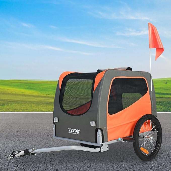 VEVOR Dog Bike Trailer, Supports up to 66 lbs, Pet Cart Bicycle Carrier for Small & Medium Dogs, Easy Folding Frame with Quick Release Wheel, Universal Bicycle Coupler, Reflector, Flag, Internal Leash