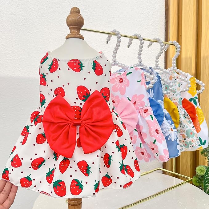 TAPBULL Dog Dresses, Fashionable Pet Dog Clothes, Cute Cat Birthday Dress Outfit (Orange/Red/Yellow/Blue/Pink 5-Pack), X-Large