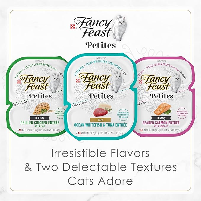 Purina Fancy Feast Petites Ocean Whitefish Entree With Tomato in Gravy Gourmet Wet Cat Food - (Pack of 12) 2.8 oz. Tubs