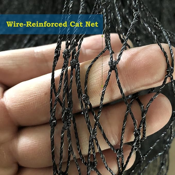 Cat Netting Balcony, Wire-reinforced Cat Net, Bite and Tear-resistant, UV and Weather-resistant, Balcony Cat Anti-Fall Netting for Pets, Cat Protection Net for Windows Patio Balcony - 10x26ft/3x8m