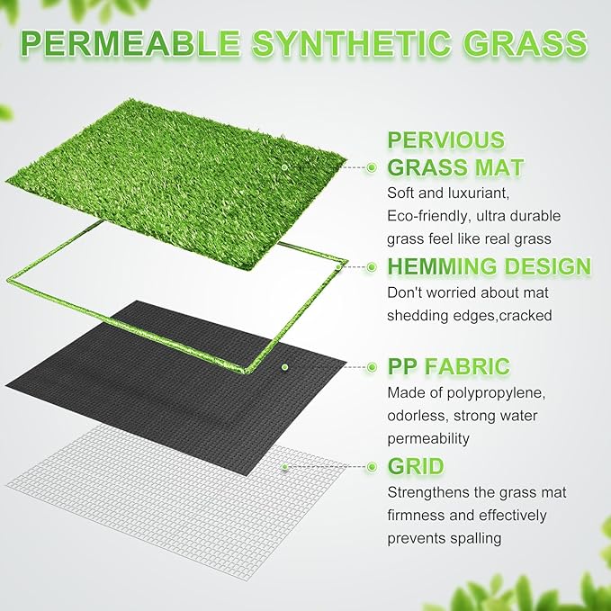 Hompet Dog Grass Pads, Puppy Turf Potty Training Pads, Artificial Turf for Dog Systems Replacement Grass Mats, Easy to Clean with Fast Drain Holes, Indoor/Outdoor Garden Lawn Patio Balcony 28"×18"