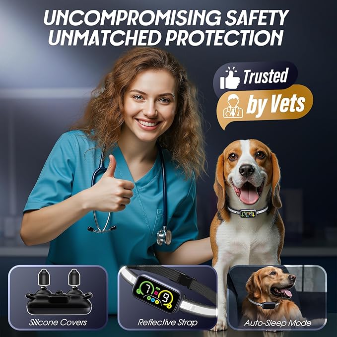 Dog Bark Collar Pro, Instant Bark Solution, Smart Anti Barking Device with 4 Correction Modes, Fast-Acting Barking Collar for for Large Medium Small Dogs 5-150lbs, Ideal for Home & Outdoor Use