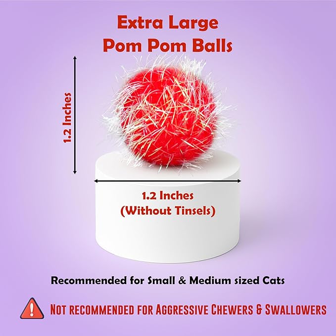 30 Pieces 1.2 inches Sparkle Pom Pom Balls for Cat - Interactive Glitter Balls, Multicolor, Best as Kitten Play Toys