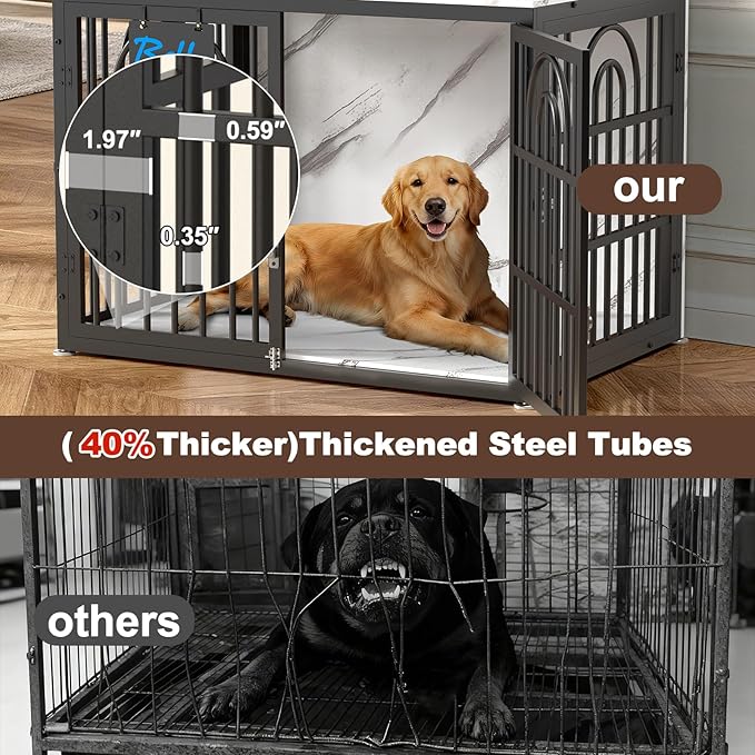 46.5" Dog Crate Furniture, Heavy Duty Dog Crates, Dog Kennel Furniture Indoor for Extra Large Dog as TV Stand, Wooden Cage End Table for Indoor, Name Tag Escape-Proof Locks & Double Door