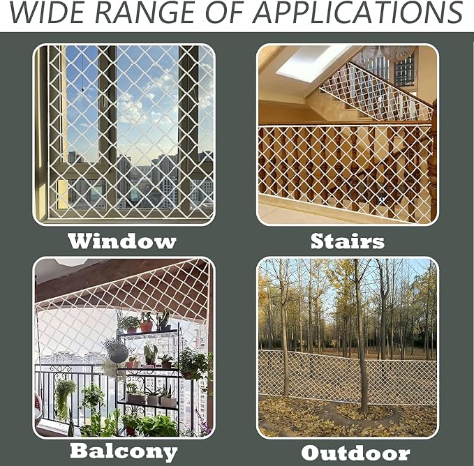 Cat Balcony Net, Large Cat Netting Pet Anti-Fall Safety Netting White Nylon Dogs Cats Climbing Net Pet Mesh Fence for Balcony, Stair, Window, Outdoors (10x3.3ft)