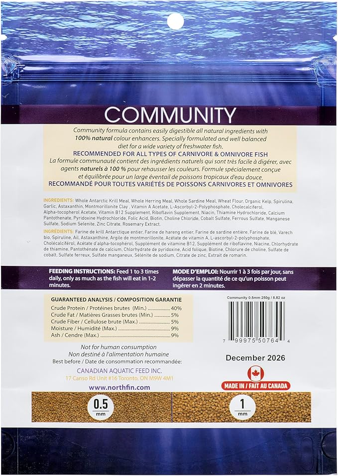 Northfin Fish Food Community Formula Slow Sinking Pellets (0.5mm 250g)