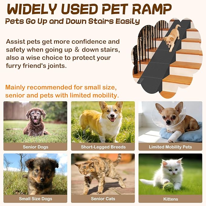 Dog Wedge Ramp for Stairs/Staircases, Portable & Lightweight Pet Ramp with Non-Slip Surface for Small Size Dogs Cats, Low Angled Dog Ramp for Elderly & Injured Pets (100LBS Capacity, 6Packs)