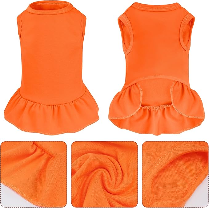 Dog Dresses Cat Skirt Solid Color Dog Clothes Summer Sleeveless Puppy Girl Clothes for Small Pet Dogs Cats (Orange, X-Small)