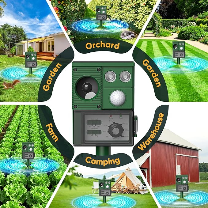 2-Packs Solar Ultrasonic Animal Repellent, Cat Repellent Outdoor, Squirrel Repellent, Deer Repellent Devices, Dog, Raccoon, Skunk, Rabbit, Rodent, Coyote, Waterproof IP 65, PIR Sensor