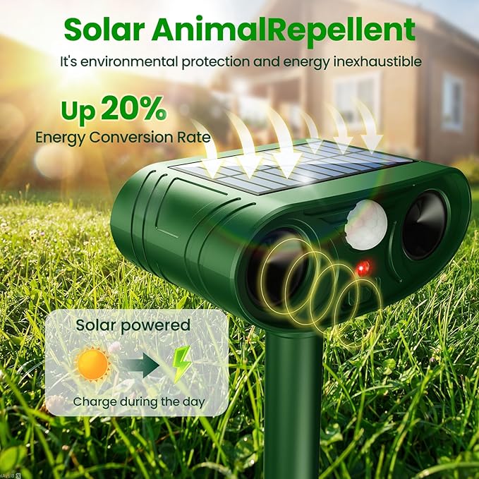 2026 Upgraded Solar Ultrasonic Animal Repellent Outdoor Deer Cat Repellent with Motion Sensor Flash Light,IP65 Waterproof Repeller Keep Rodent Squirrel (4)