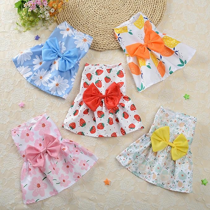 TAPBULL Dog Dresses, Fashionable Pet Dog Clothes, Cute Cat Birthday Dress Outfit (Orange/Red/Yellow/Blue/Pink 5-Pack), Medium
