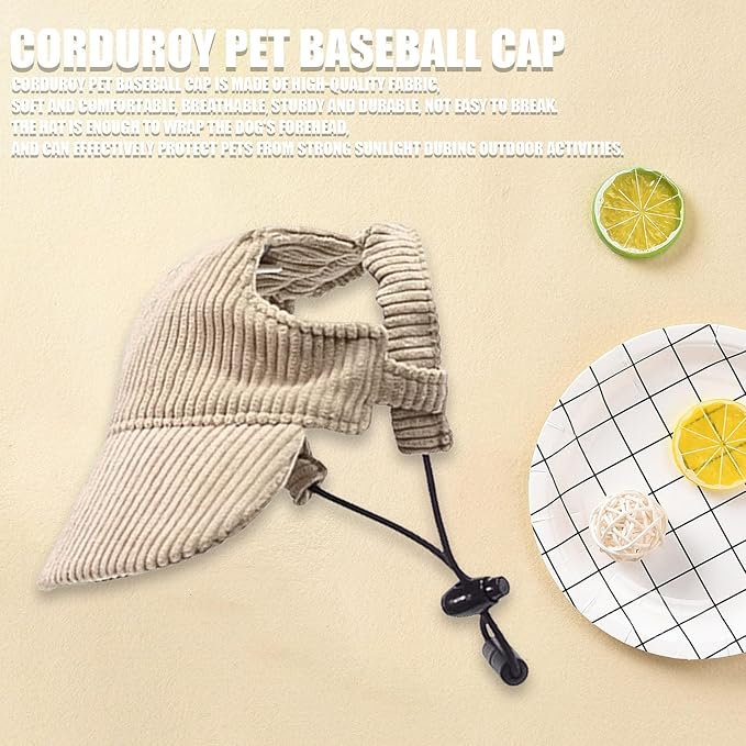 Dog Baseball Cap, Dog Cat Summer Beach Visor Hat with Ear Holes, Adjustable Puppy Sunbonnet Headdress (Khaki, X-Small)