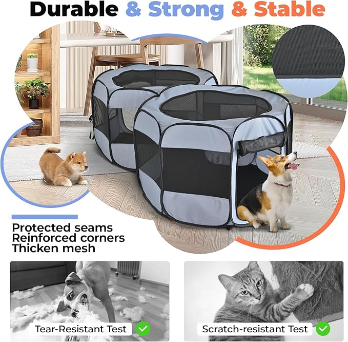 2-in-1 Cat Playpens, Detachable into 2 Separate Playpens with Additional 2 Doors, Portable Dog Playpen Cat Tent Enclosure for Kitten and Puppy Indoor Outdoor Use(S)