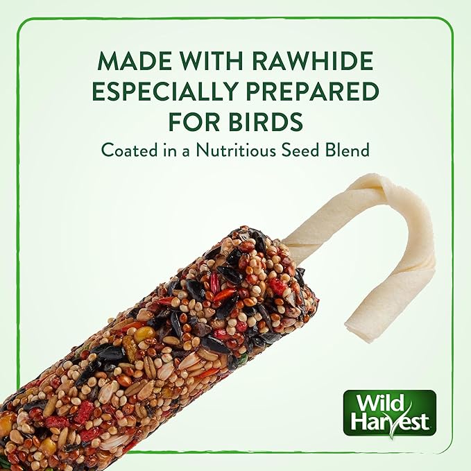 Wild Harvest Treat Stick with Tough Core for Small and Medium Birds, 1 oz Count, 100% Edible Interactive Treat and Toy Made with Rawhide Prepared Especially for Birds (Pack of 6)