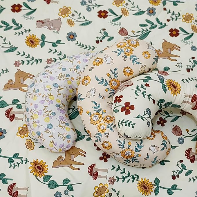 Pet Pillow Floral U-Shaped Pillow for Dogs, Soft Dog Neck Pillow, Small Animal Pillow for Cat Dog Raabits, Pet Neck Pillow for Upper Spine Calming Support (Yellow Flower Rabbit)