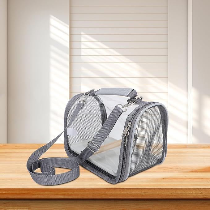 HANABASS Portable Bird Travel Cage Carrier for Small Birds Lightweight Grey Travel Bag with Perch for Small Parakeets Parrots Conures Transport
