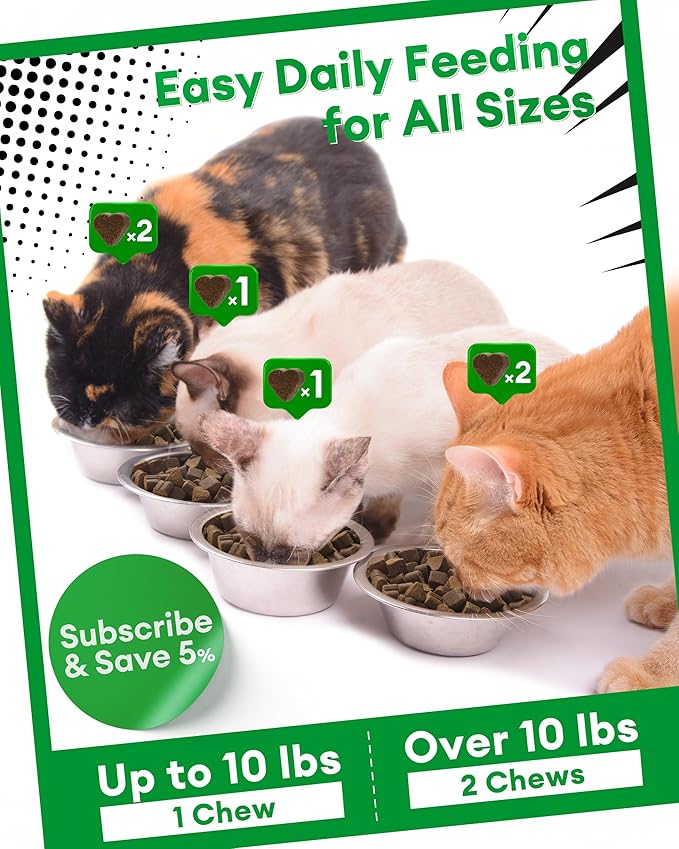 Cat Hairball Remedy Chews,300 Chews,Natural Hairball Treatment for All Cats,Supports Skin,Coat,Digestive & Urinary Health,Chicken Flavor