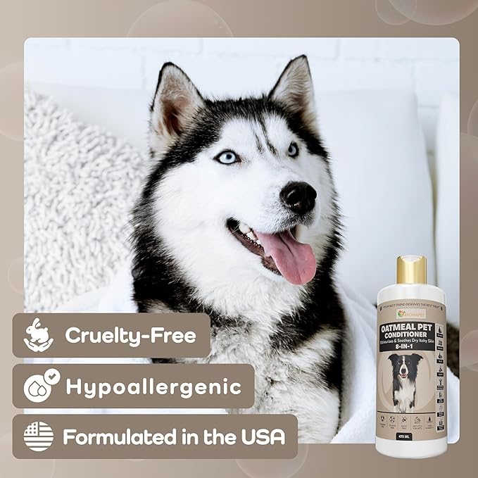 8-in-1 Oatmeal Dog Conditioner Moisturizing Conditioner for Dogs with Oat Oil, Shea Butter, Coconut Oil & Argan Oil, Hypoallergenic Dog Conditioner for Itchy Skin & Dry Coats, 475mL