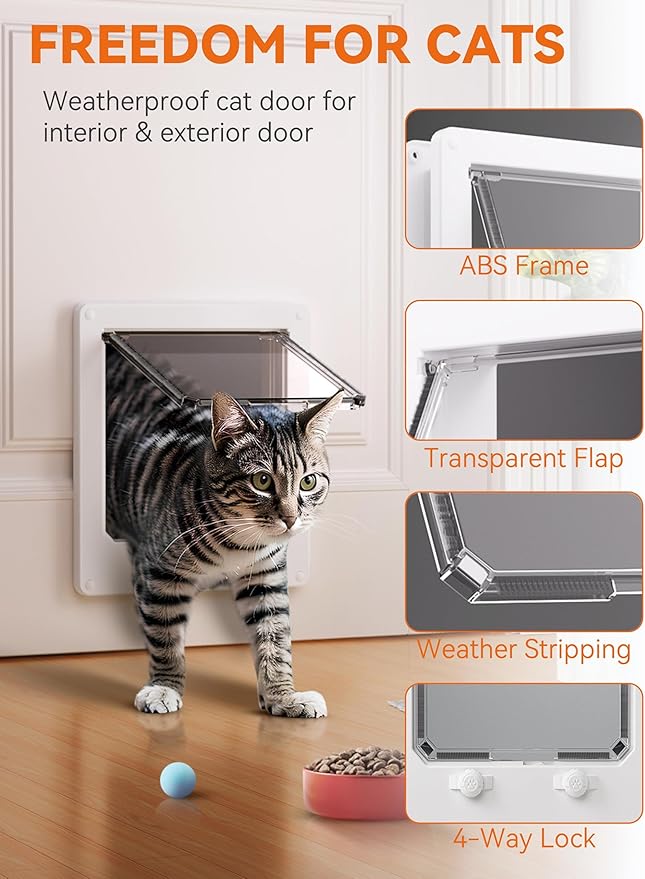 LIBBEPET Cat Door Interior Door, Indoor Cat Doors, X-Large Pet Doors for Cats Up to 25 lbs(Frame Size 9.8" x 11.6"), Upgraded 4 Way Locking Kitty Door for Interior & Exterior Doors, Easy to Install