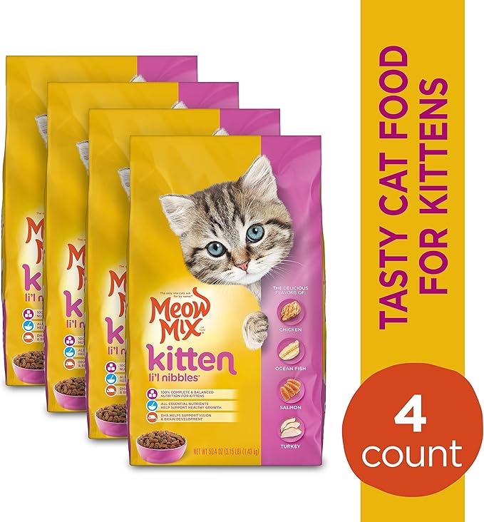Meow Mix Kitten Li'L Nibbles Dry Cat Food, 3.15 Pound Bag (Pack of 4)