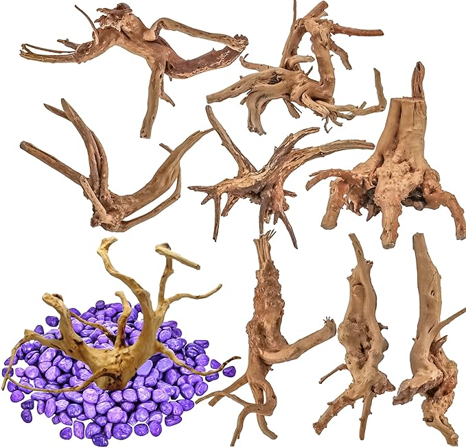 Vmiapxo 8 Pieces Natural Driftwood for Aquarium Decor, Assorted Sinkable Spider Wood, Reptile Drift Wood Branches Fish Tank Decorations (3.15''-4'')