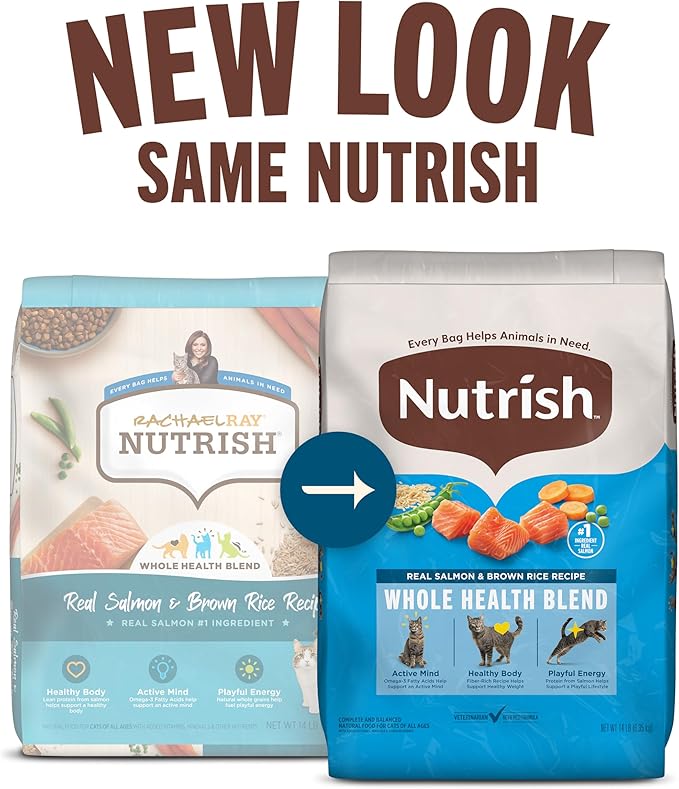 Nutrish Real Salmon & Brown Rice Recipe Dry Cat Food, 6 lb. Bag, Packaging May Vary (Rachael Ray)