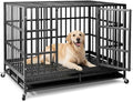 38 Inch Heavy Duty Indestructible Dog Crate, XL Steel Escape-Proof Kennel for Large Dogs, Double Door Design with 4 Locking Wheels & Reinforced Baseplate, Ideal for High-Anxiety Dogs