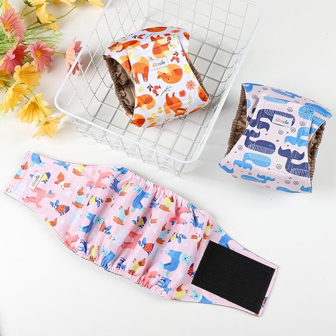 5 Pack Dog Diapers Male Reusable, Premium Belly Bands for Dogs, High Absorbing Male Dog Pee Wraps for Doggie in Incontinence or Excitable Urination,Squirrel M