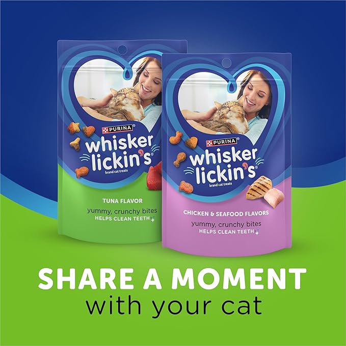 Purina Whisker Lickin's Cat Treats, Crunchy and Yummy Tuna Flavor - (Pack of 4) 10 oz. Pouches