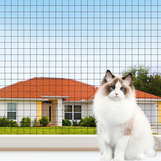 YeeBeny Cat Netting Balcony, 10x13 Ft Steel Wire Reinforced Safety Net for Cat, Cat Balcony Protection Netting, Anti-Fall Pet Balcony Netting Suitable for Balcony Window Staircase Terrace