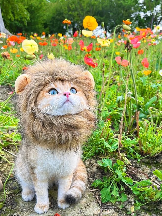 Lion Mane Wig for Cat,Dog and Cat Costume,Funny Pet Cat Costumes for Halloween Christmas, Parties, Photo Shoots (Size L, Melange Brown)