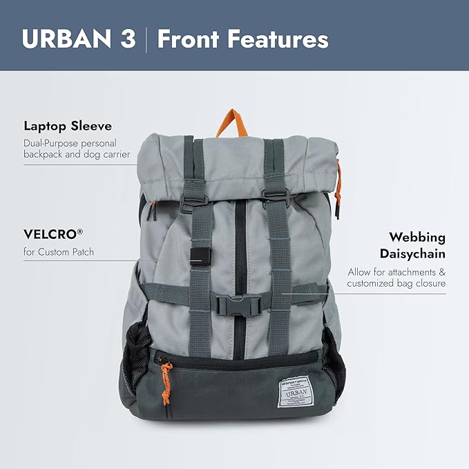 K9 Sport Sack Urban 3 - Medium, Concrete - Ideal for Dogs with 17-19” Back Length - Dual-Use, Backpack-Style Carrier + Everyday Pack