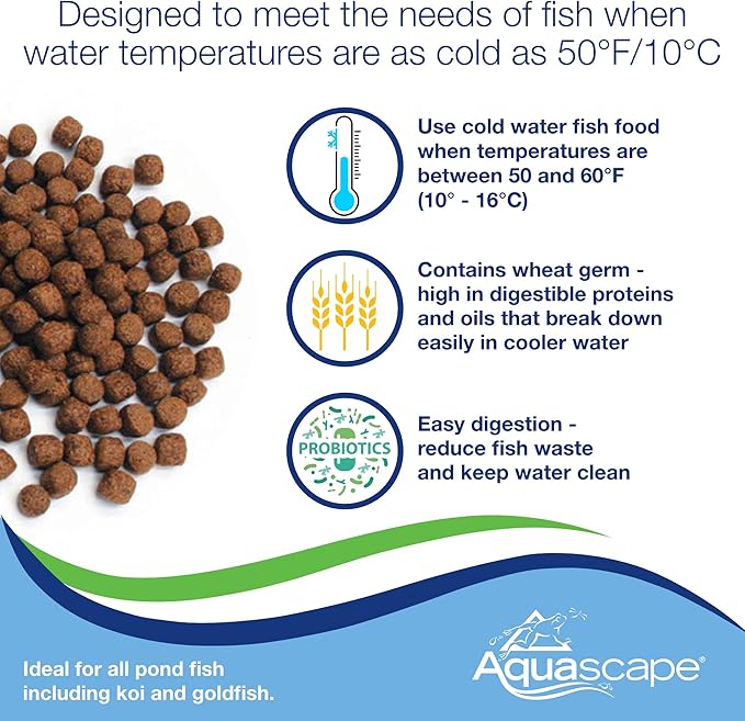 Aquascape 81004 Premium Cold Water Fish Food Pellets for Large Pond Fish, Large Pellet, 44 Pounds