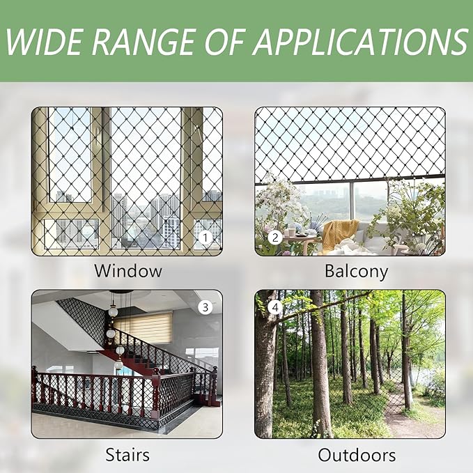Cat Balcony Netting, Large Cat Net Pet Anti-Fall Safety Netting,Tear-Resistant, Thickened Nylon Dogs Cats Climbing Net, Pet Mesh Fence for Balcony, Stair, Window, Outdoors (10x19.7ft)
