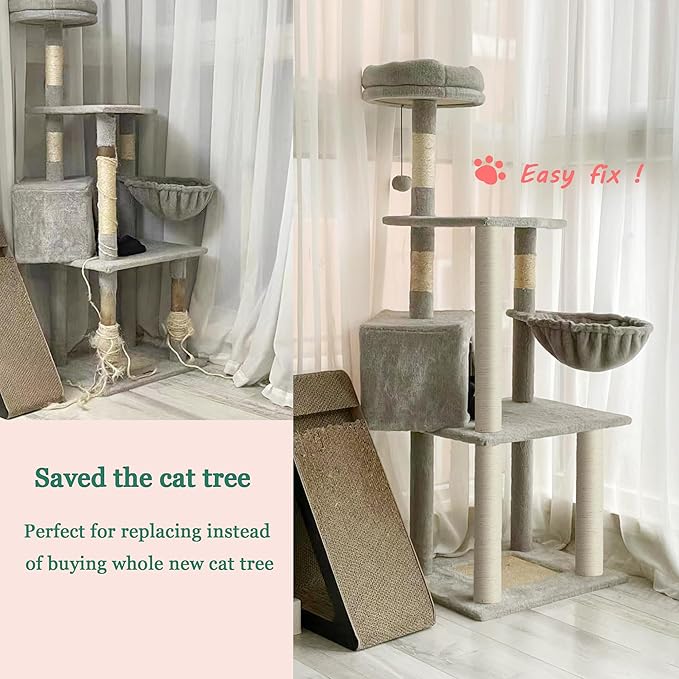 4 PCS Cat Scratching Post Replacement, 15.7in M8 Sisal Cat Tree Replacement Posts with Screws, Natural Sisal Refill Poles for Indoor Cat Tree Repair