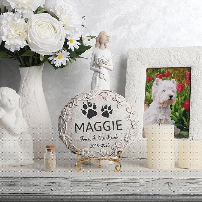 Personalized Pet Memorial Stone – Engraved Dog, Cat & Small Animal Headstone, Outdoor Weatherproof Resin Marker, Custom Pet Tombstone & Memorial Gift