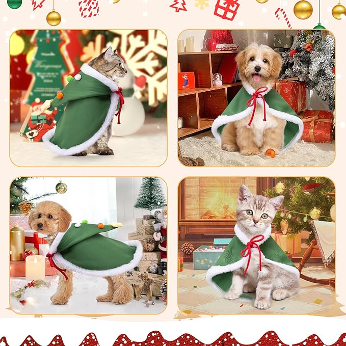 Cat Christmas Cape, Dog Soft Thick Xmas Cloak with Velvet Stars Hat, Pets Christmas Costume Dogs Cats Santa Claus Outfits for Goose Rabbit, M