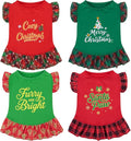 XPUDAC 4 Pack Christmas Dog Dress Plaid Puppy Clothes for Small Dogs Girl Cute Pet Outfit Doggy Apparel Cat Holiday Party Costume, Red, Green, M