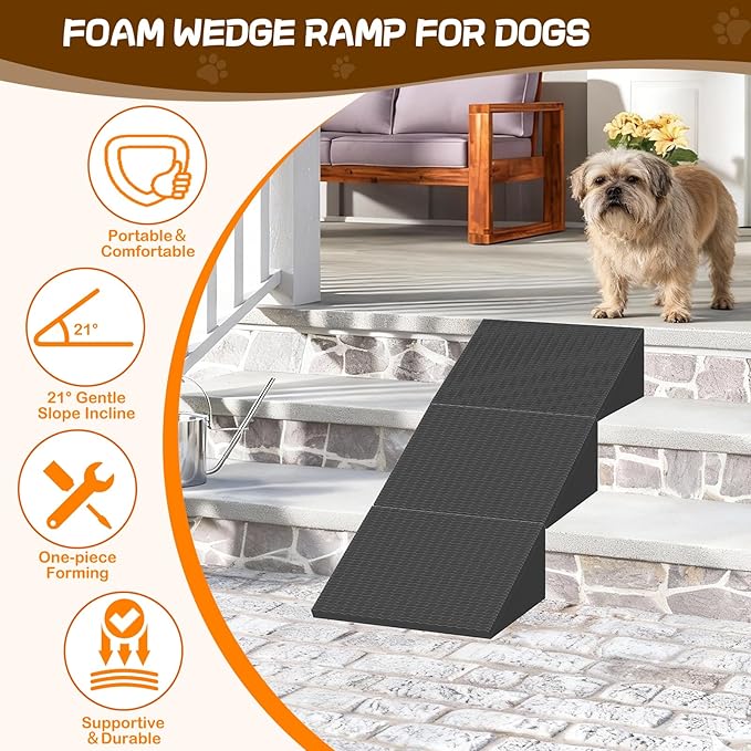 Dog Wedge Ramp for Stairs/Staircases, Portable & Lightweight Pet Ramp with Non-Slip Surface for Small Size Dogs Cats, Low Angled Dog Ramp for Elderly & Injured Pets (100LBS Capacity, 4Packs)