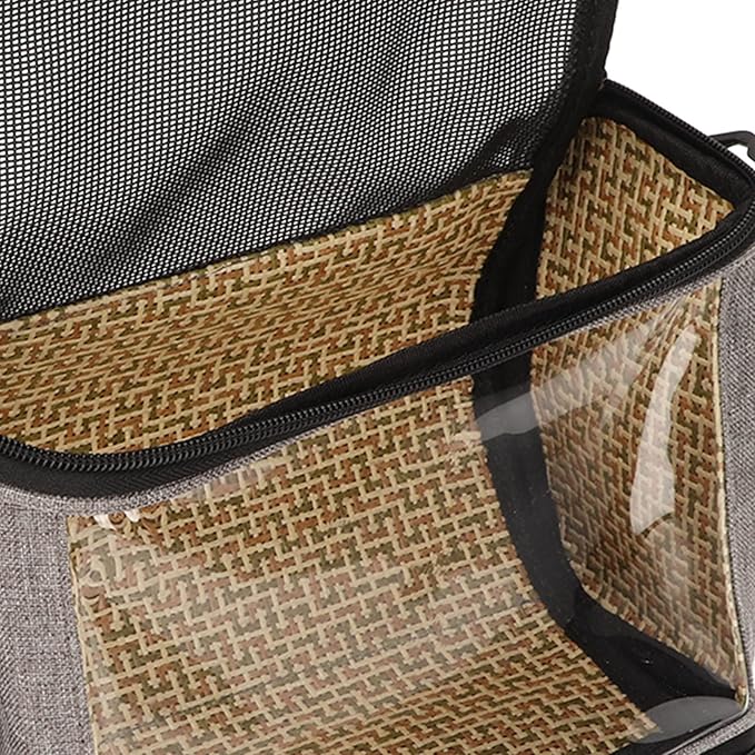 Transparent Bird Carrier Bag, Portable Lightweight Parrot Travel Cage for Cockatiels Parakeets, Breathable Backpack with Side Pockets and Rattan Weave for Small Birds (Grey)