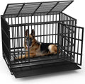 LEMBERI 38 inch Heavy Duty Indestructible Dog Crate, Escape Proof Dog Cage Kennel with Lockable Wheels,High Anxiety Double Door Dog Crate,Extra Large Crate Indoor for Large Dog with Removable Tray