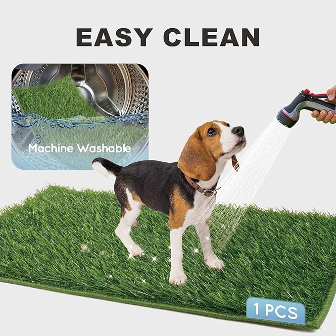 Dog Grass Pad with Tray Small 23" x 16", Ultra-Absorbent Artificial Grass Pad for Dogs Potty(No Grate)Grass Hemmed Edge for Indoor Potty Training Reusable Puppy Pads Dog Litter Box Balcony