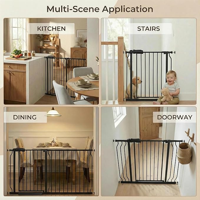 Extra Wide Baby Gate 85.8-104.5 Inch, Pressure Mounted No Drilling, for Stairs & Doorways, Metal Black Indoor Safety Gate for Kids and Dogs