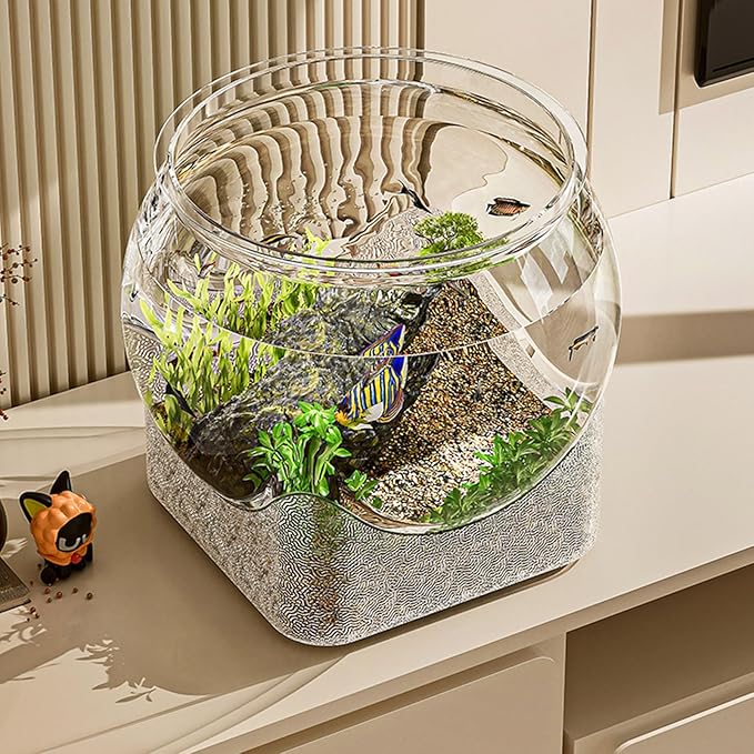 Round Clear Aquarium, Modern Compact Fish Tank, Hydroponic Planter Impact-Resistant for Home/Bedroom/Children's Room/Bathroom Desk/Workplace/Dorm