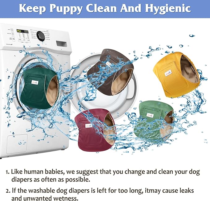 5 Pack Dog Diapers Male Reusable, Premium Belly Bands for Dogs, High Absorbing Male Dog Pee Wraps for Doggie in Incontinence or Excitable Urination Red S