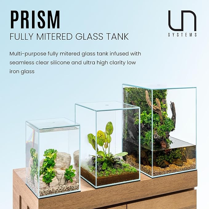 Ultum Nature Systems Prism Rimless Aquarium - Low Iron Glass, Cube With Mitered Lid, Tall Fish Tank, Multi-Purpose Vertical Nano Tank for Home & Office - UNS Prism, 25TM