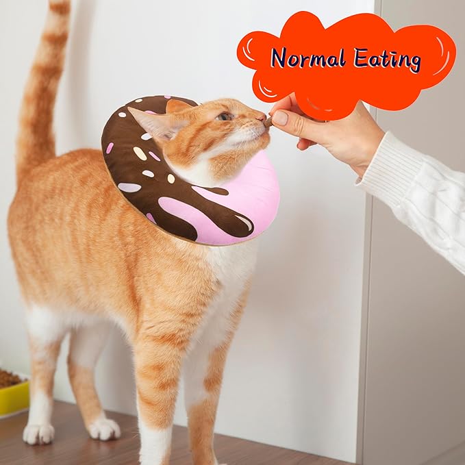 Cat Cone Collar Soft, Adjustable Cat Recovery Collar Kitten Cones to Stop Licking, Cute Donut Neck Donut Pillow After Surgery, Healing Elizabethan Collar for Kittens(Chocolate, Large)