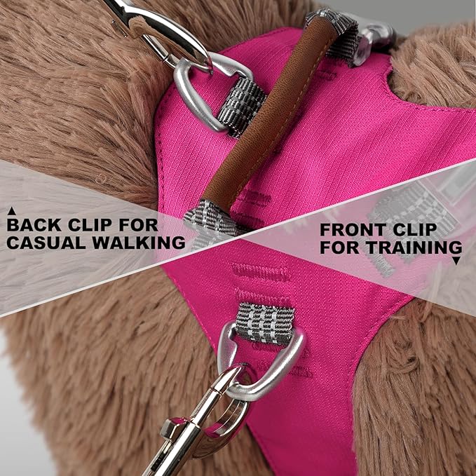 No Pull Dog Harness – Adjustable Reflective Nylon Vest for Small Medium Large Dogs, Escape Proof Training Harness with Leather Control Handle, Lightweight Aluminum Hardware (Hot Pink, XL)
